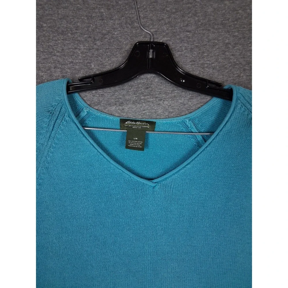 Eddie‎ Bauer Womens Sweater Large Blue Long Sleeve Cotton Roll Neck Cabincore